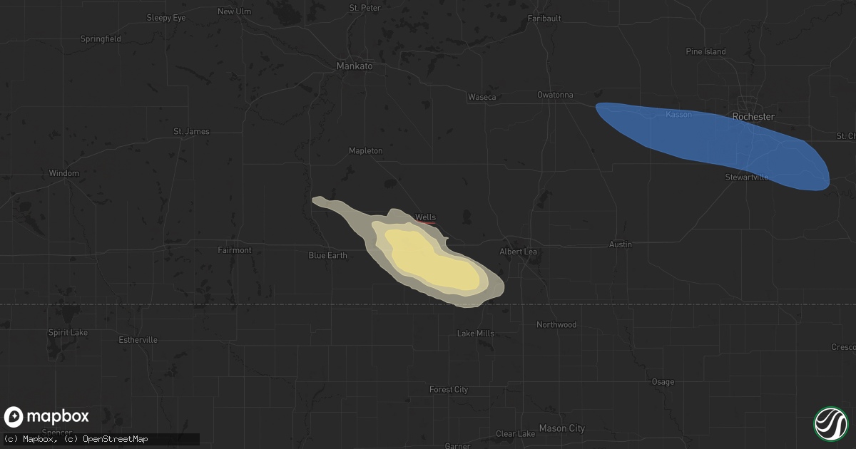 Hail map in Wells, MN on August 5, 2024