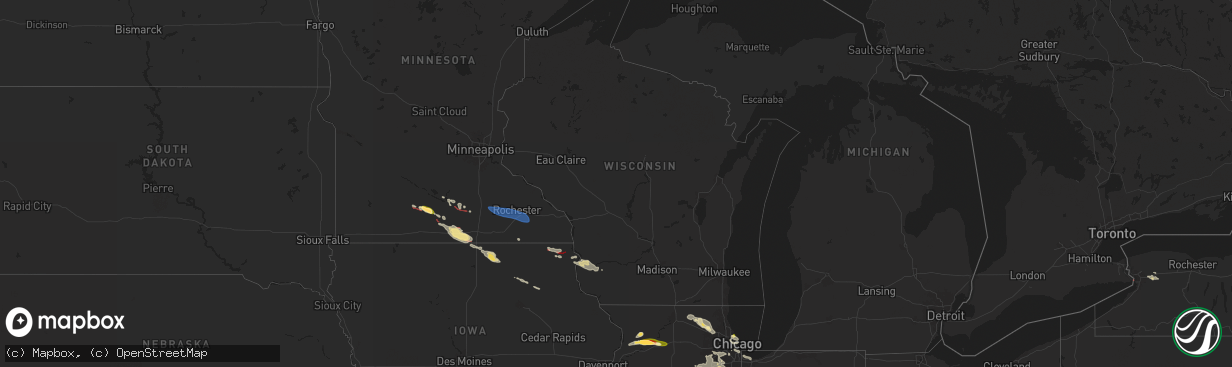 Hail map in Wisconsin on August 5, 2024