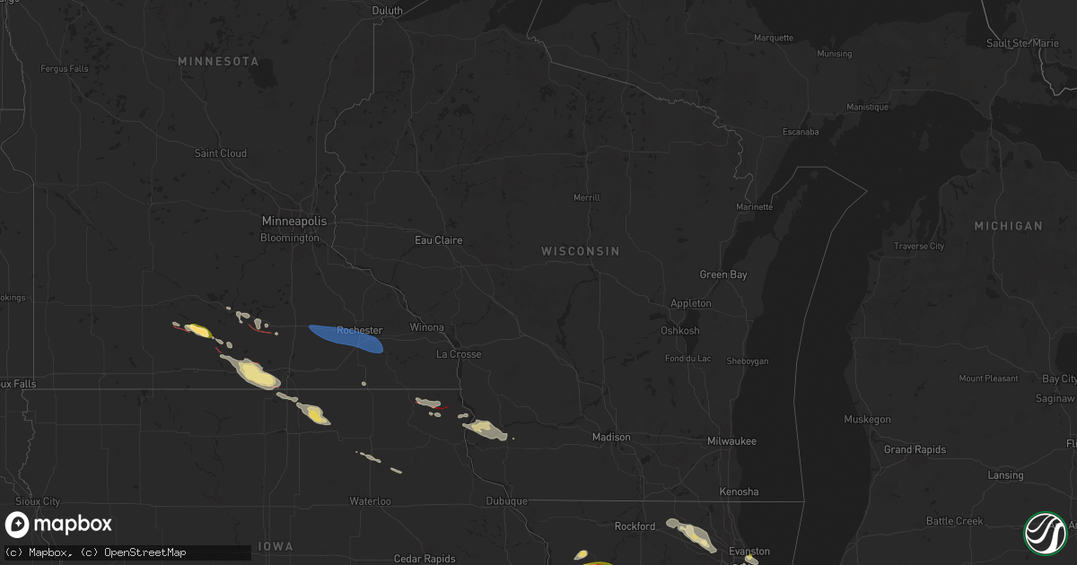 Hail map in Wisconsin on August 5, 2024