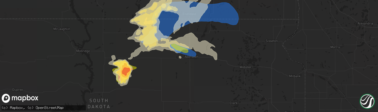 Hail map in Aberdeen, SD on August 5, 2025