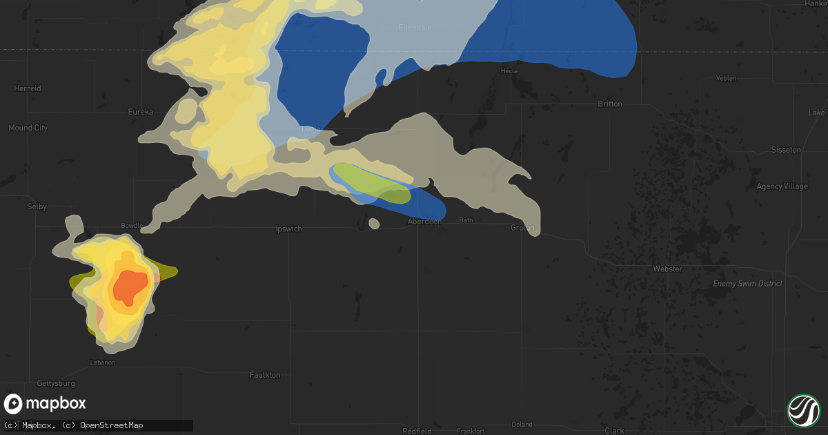 Hail map in Aberdeen, SD on August 5, 2025