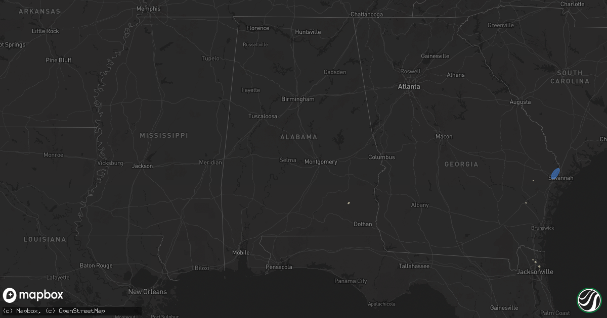 Hail map in Alabama on August 5, 2025