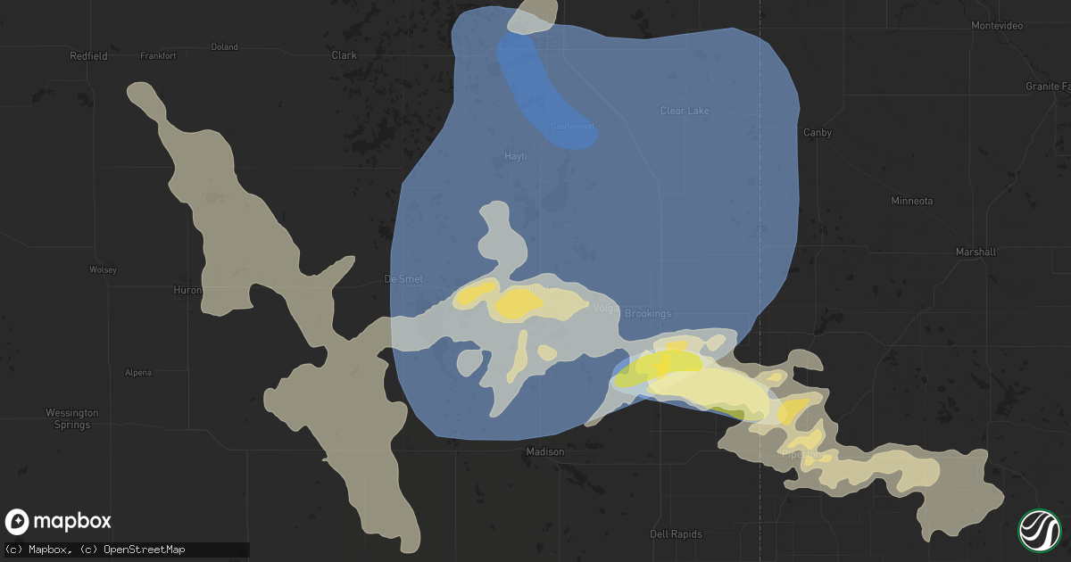 Hail map in Arlington, SD on August 5, 2025