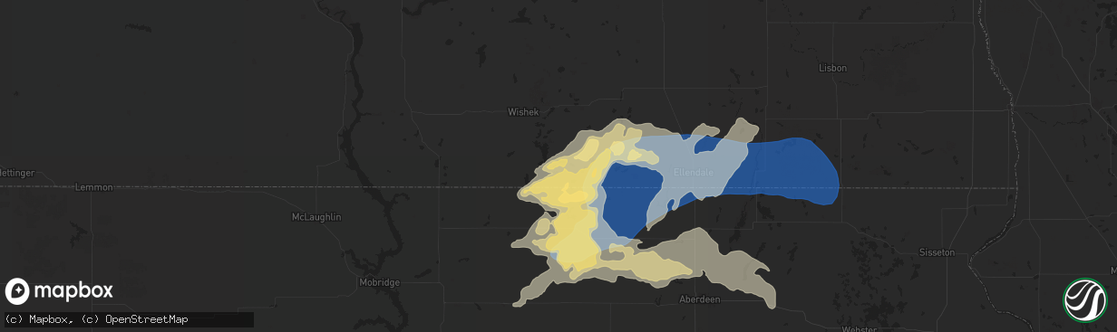 Hail map in Ashley, ND on August 5, 2025