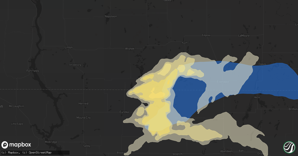 Hail map in Ashley, ND on August 5, 2025