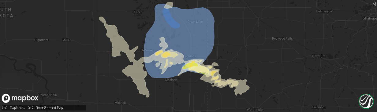 Hail map in Brookings, SD on August 5, 2025