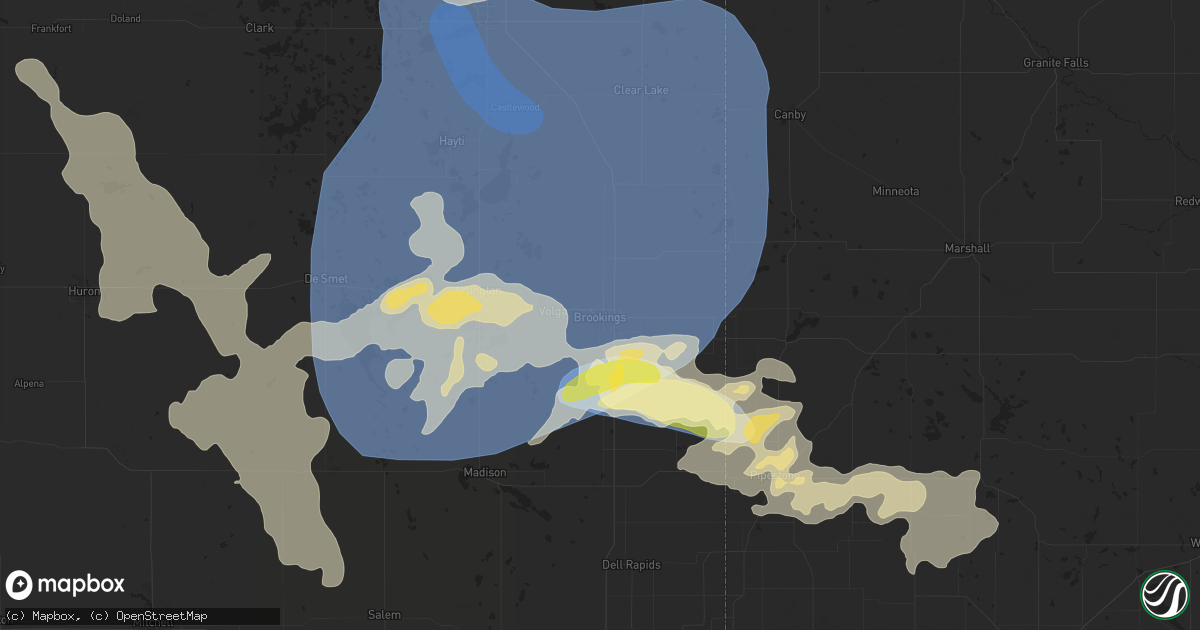 Hail map in Brookings, SD on August 5, 2025