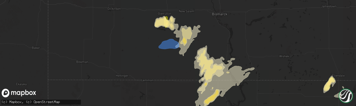 Hail map in Carson, ND on August 5, 2025