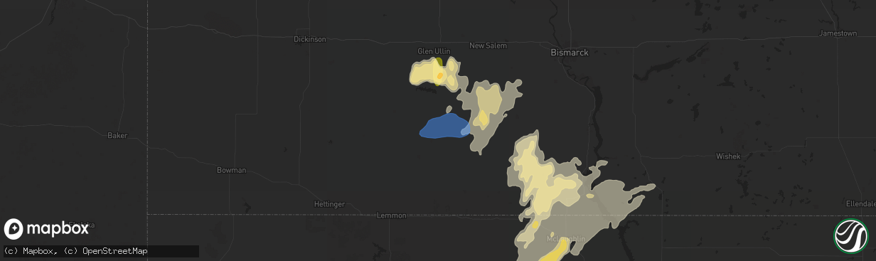 Hail map in Elgin, ND on August 5, 2025