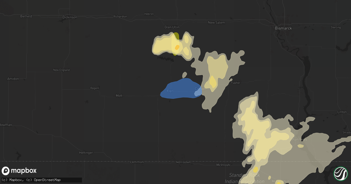 Hail map in Elgin, ND on August 5, 2025