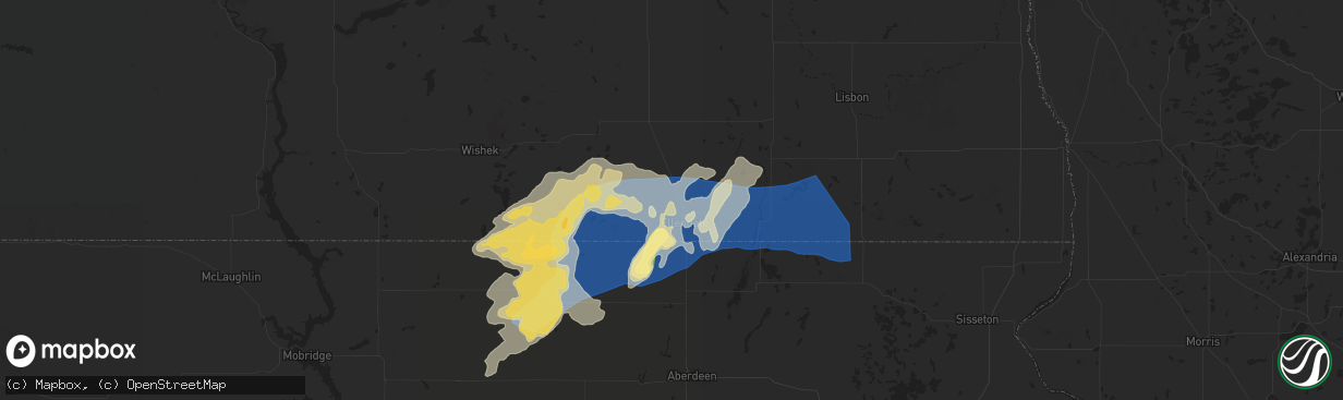 Hail map in Ellendale, ND on August 5, 2025