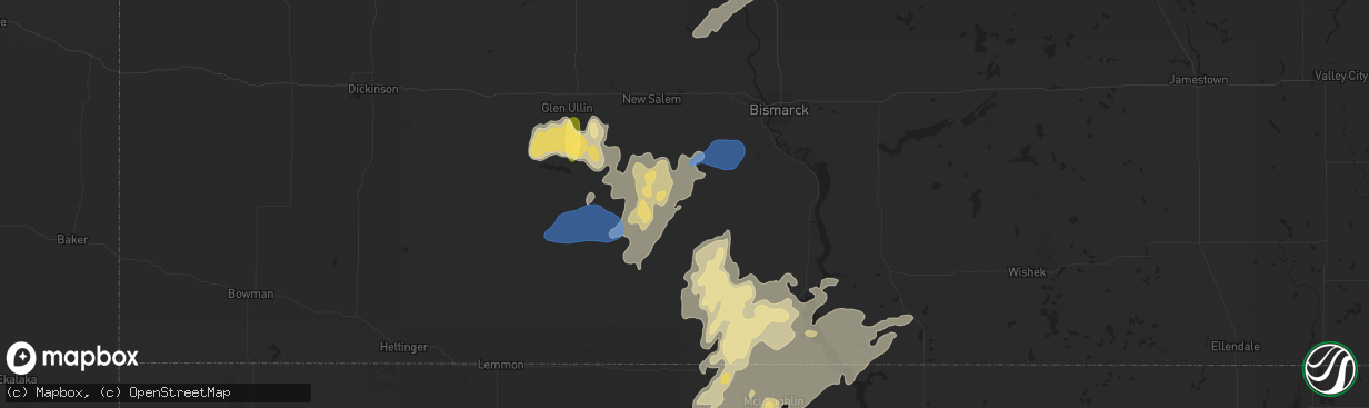Hail map in Flasher, ND on August 5, 2025