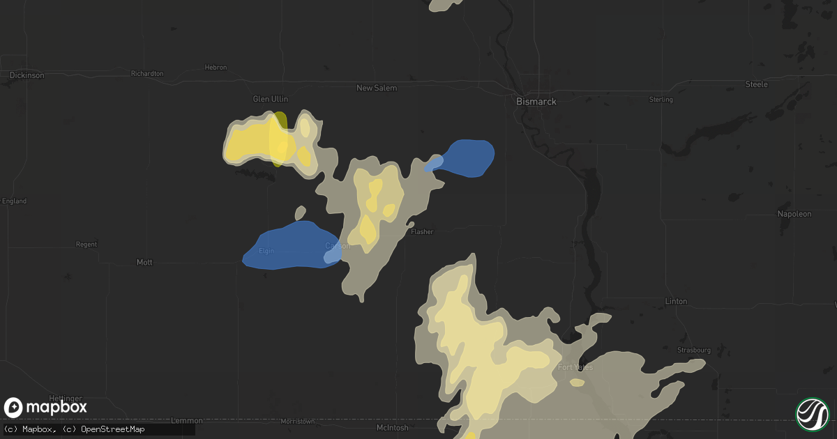 Hail map in Flasher, ND on August 5, 2025