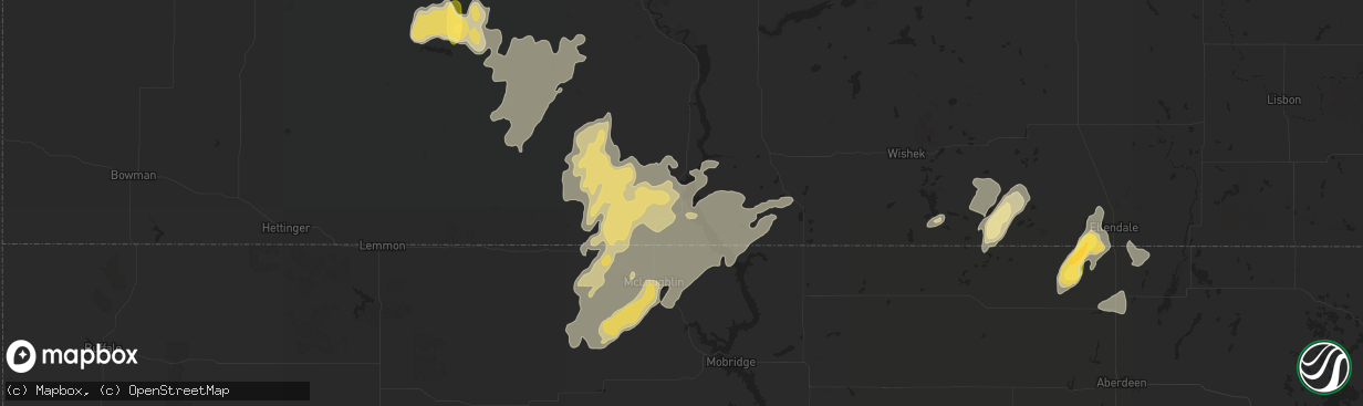 Hail map in Fort Yates, ND on August 5, 2025