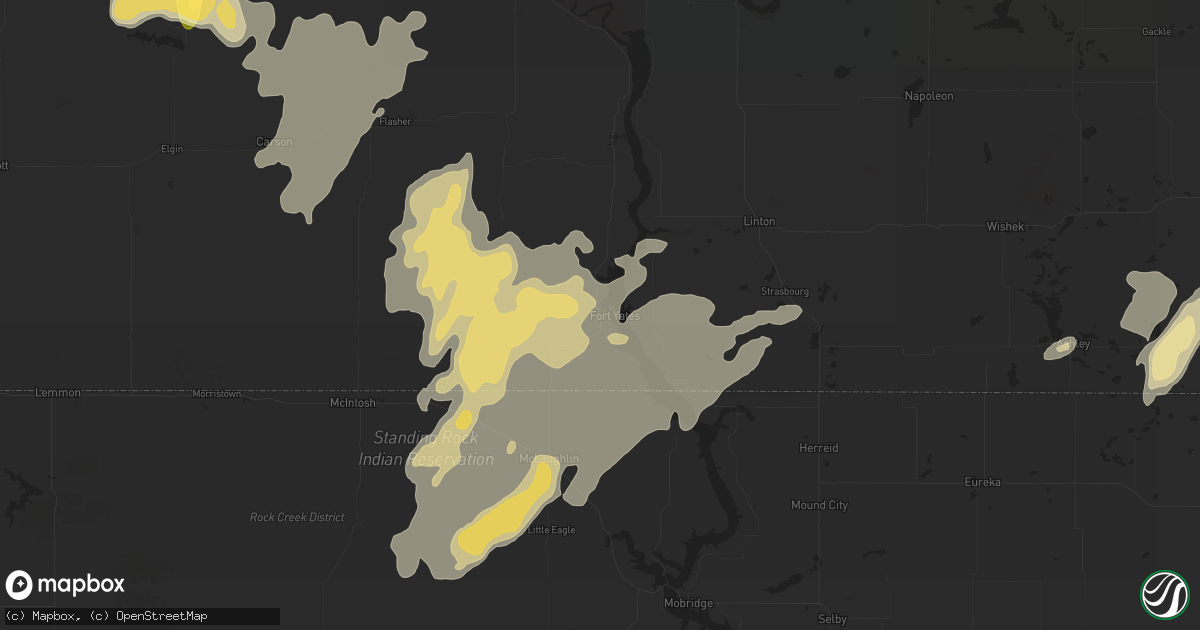 Hail map in Fort Yates, ND on August 5, 2025