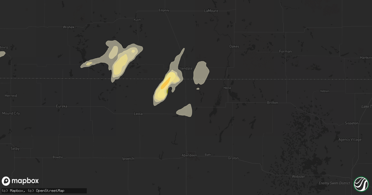 Hail map in Frederick, SD on August 5, 2025