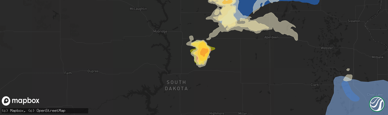 Hail map in Hoven, SD on August 5, 2025