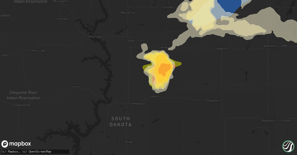 Hail map in Hoven, SD on August 5, 2025