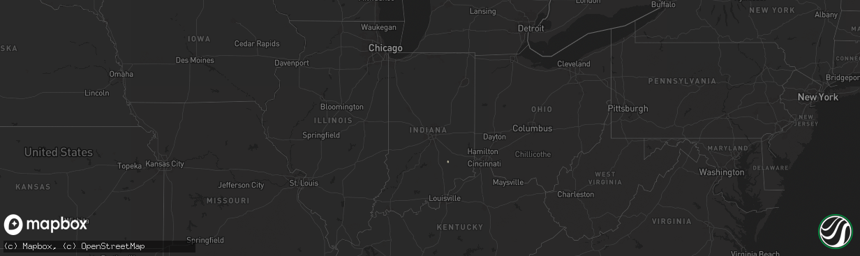 Hail map in Indiana on August 5, 2025