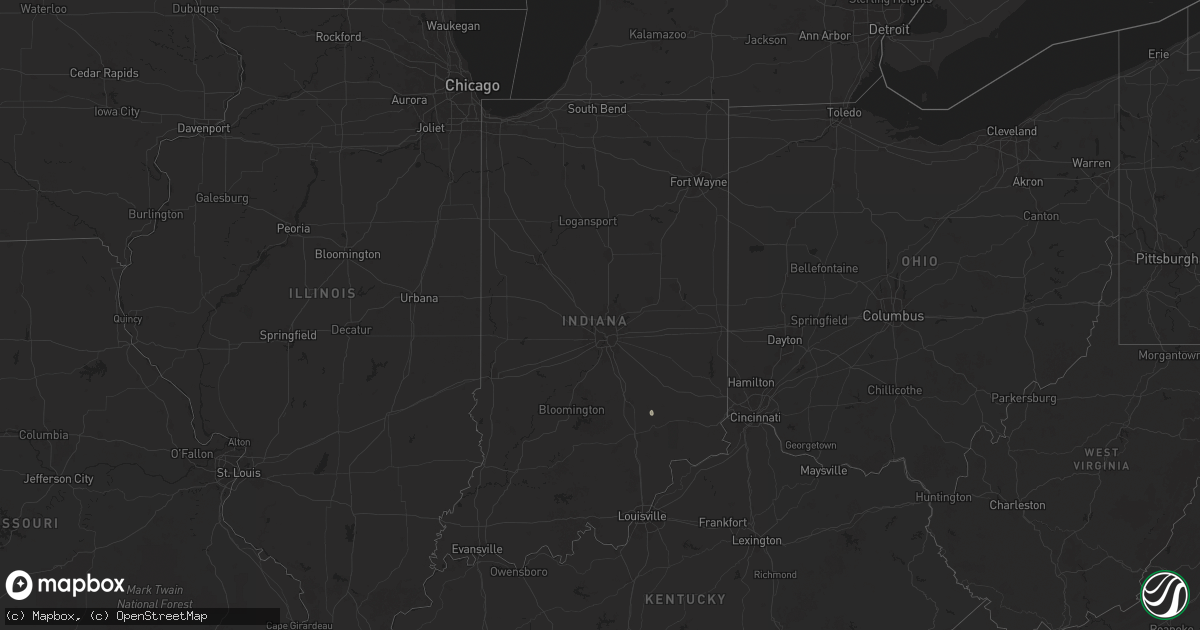 Hail map in Indiana on August 5, 2025
