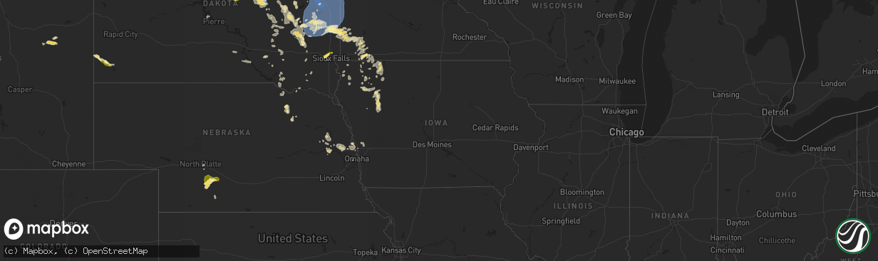Hail map in Iowa on August 5, 2025