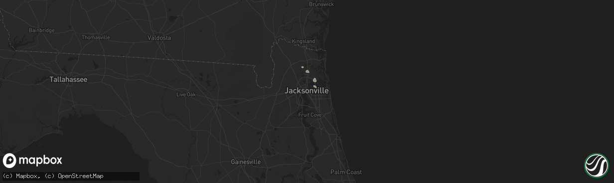 Hail map in Jacksonville, FL on August 5, 2025