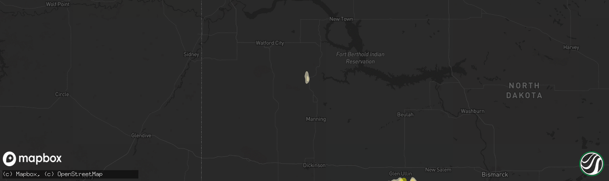 Hail map in Killdeer, ND on August 5, 2025