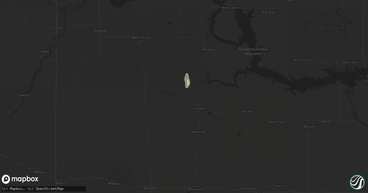Hail map in Killdeer, ND on August 5, 2025