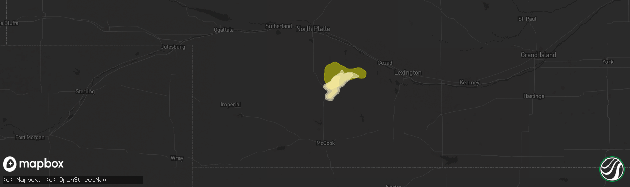 Hail map in Maywood, NE on August 5, 2025