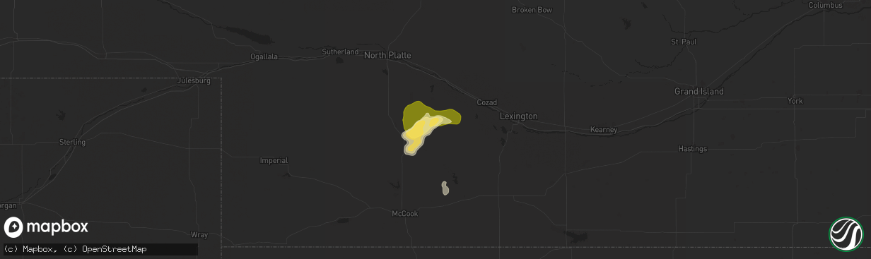 Hail map in Moorefield, NE on August 5, 2025
