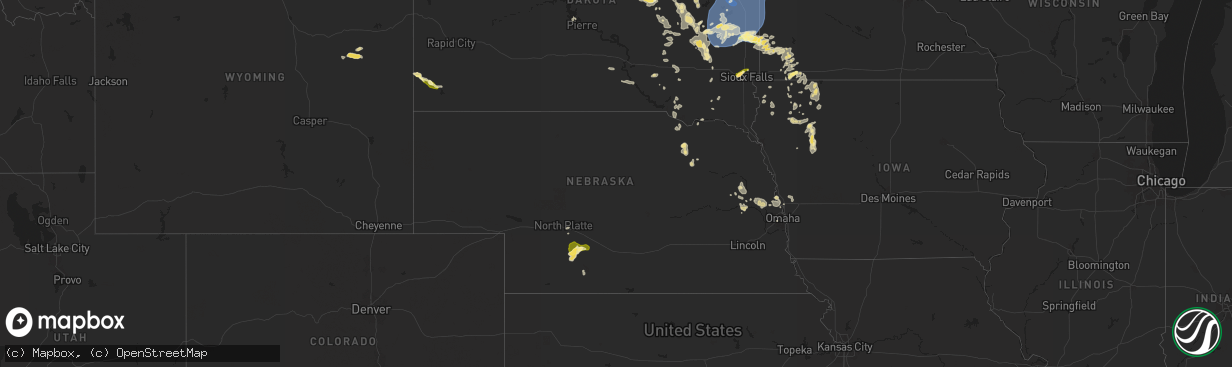 Hail map in Nebraska on August 5, 2025