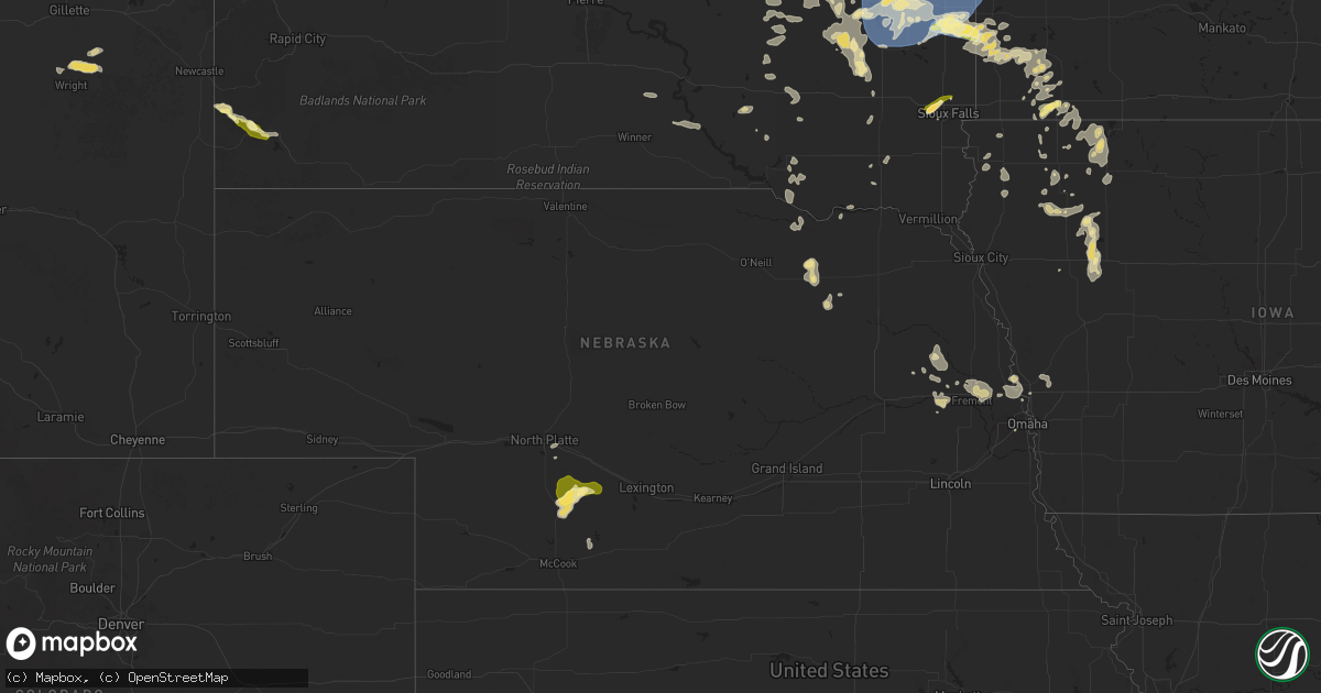 Hail map in Nebraska on August 5, 2025