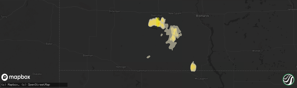 Hail map in New Leipzig, ND on August 5, 2025