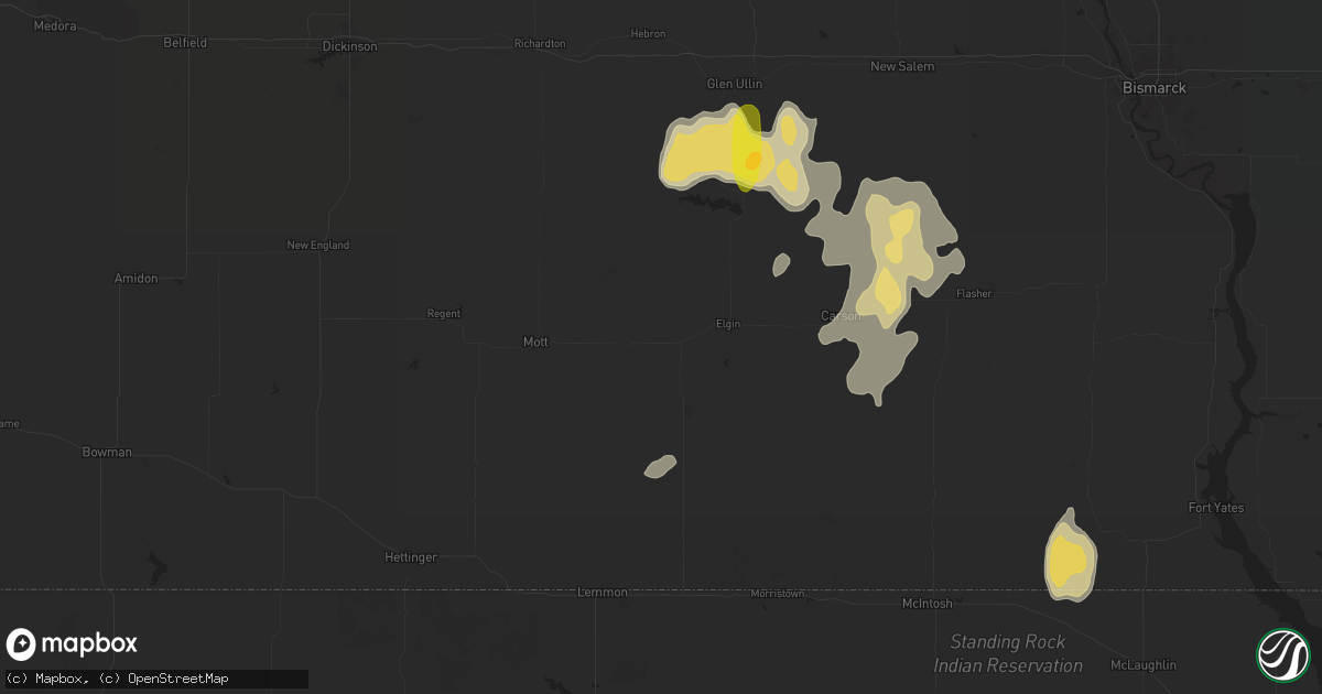 Hail map in New Leipzig, ND on August 5, 2025