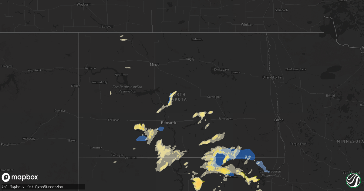 Hail map in North Dakota on August 5, 2025