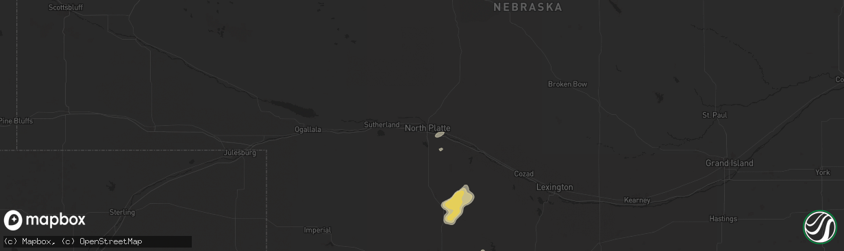 Hail map in North Platte, NE on August 5, 2025