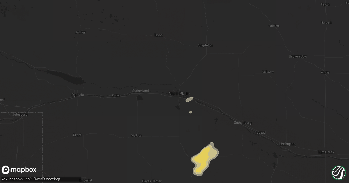 Hail map in North Platte, NE on August 5, 2025
