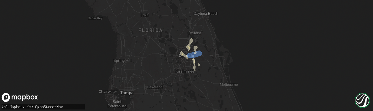Hail map in Orlando, FL on August 5, 2025