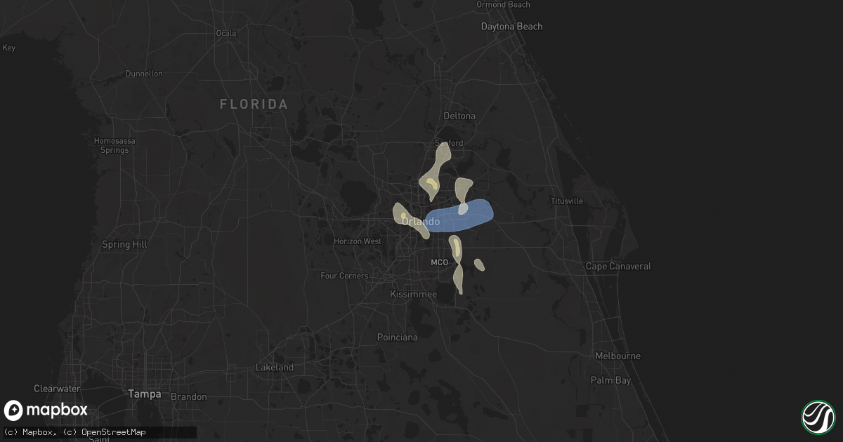 Hail map in Orlando, FL on August 5, 2025