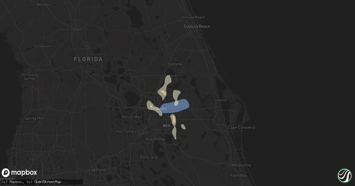Hail map in Oviedo, FL on August 5, 2025