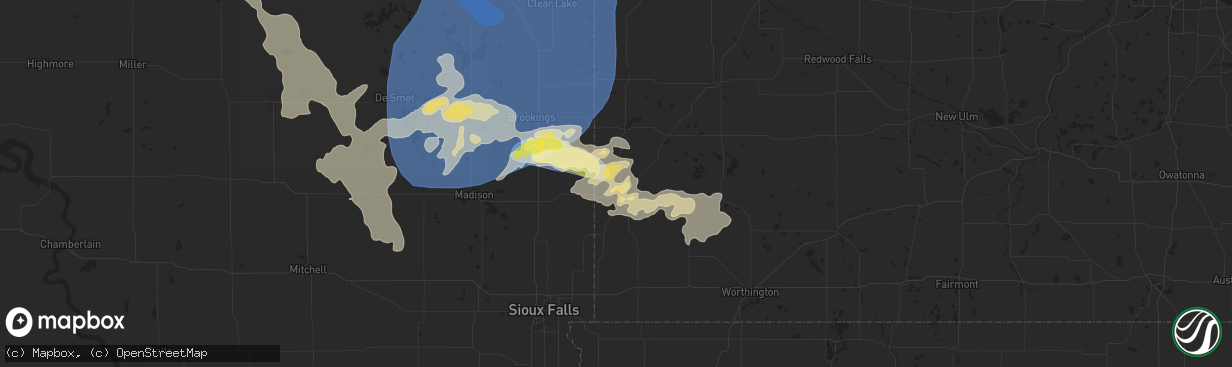 Hail map in Pipestone, MN on August 5, 2025