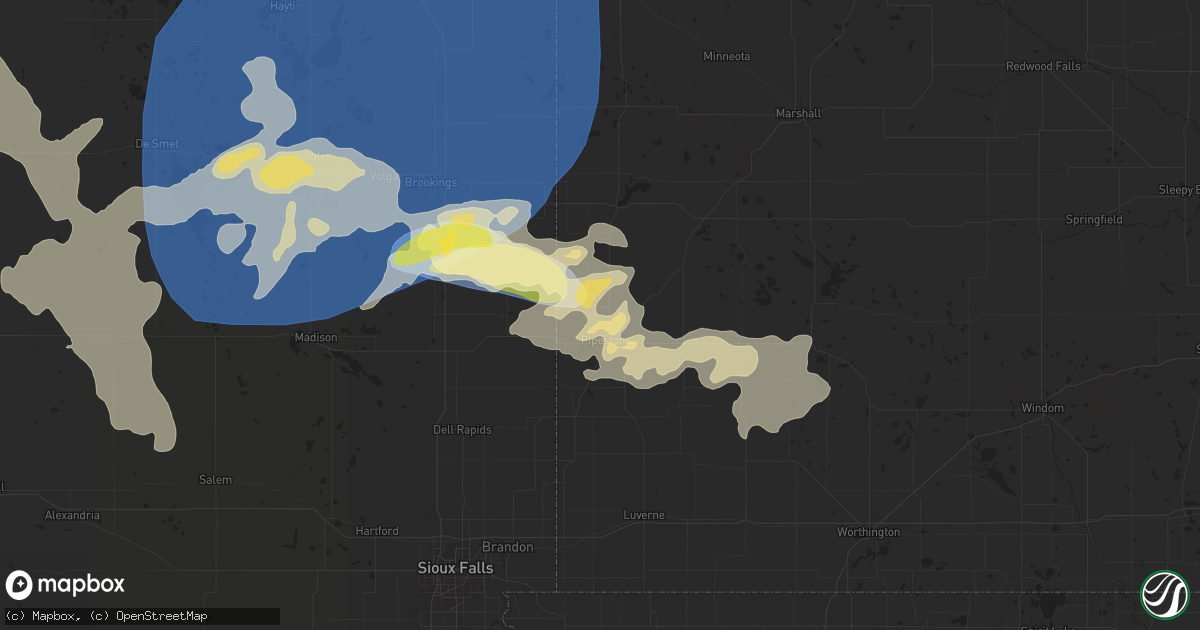 Hail map in Pipestone, MN on August 5, 2025