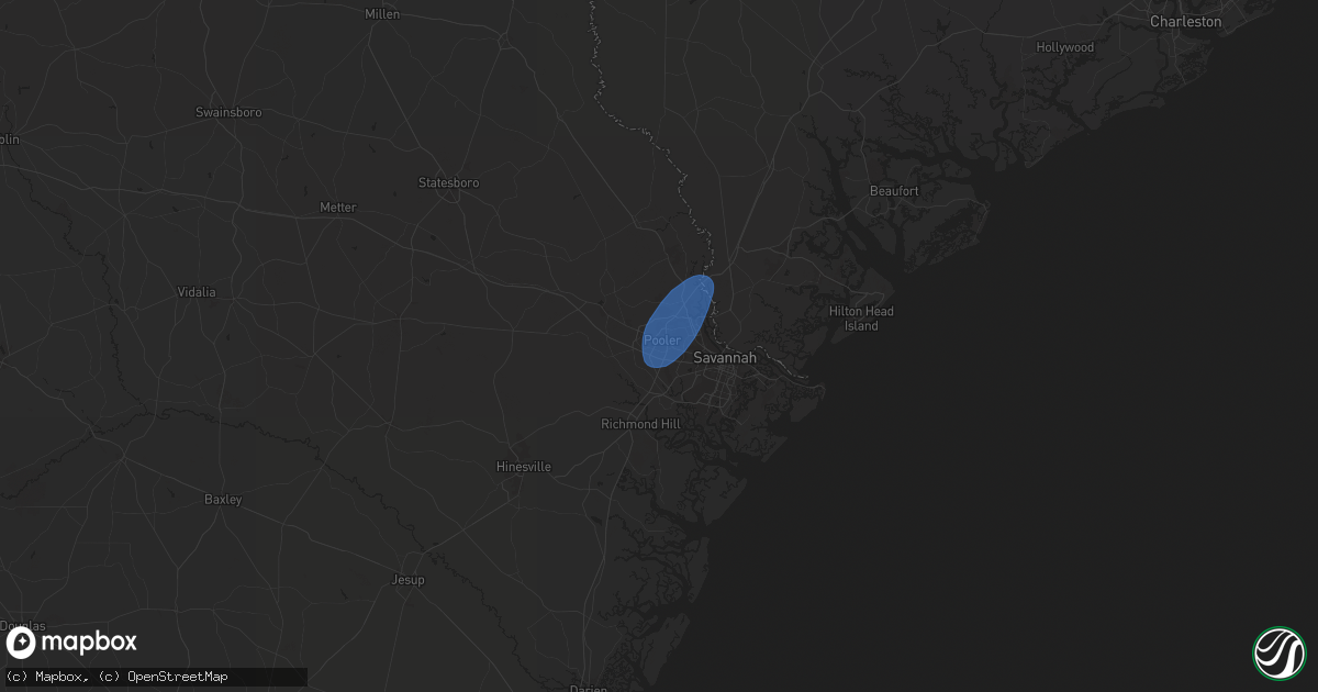 Hail map in Pooler, GA on August 5, 2025