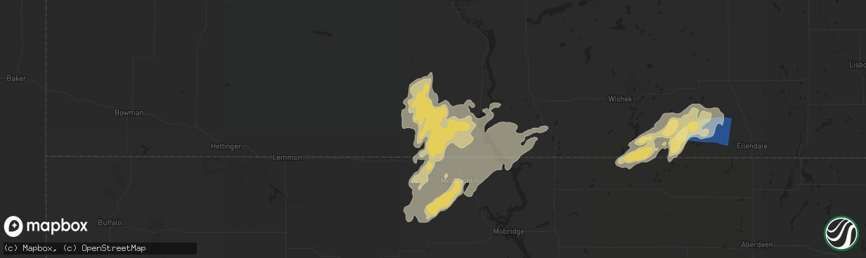 Hail map in Selfridge, ND on August 5, 2025