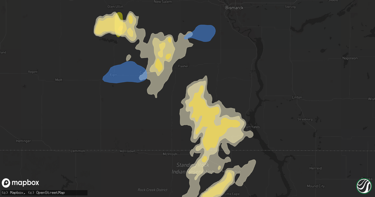 Hail map in Shields, ND on August 5, 2025