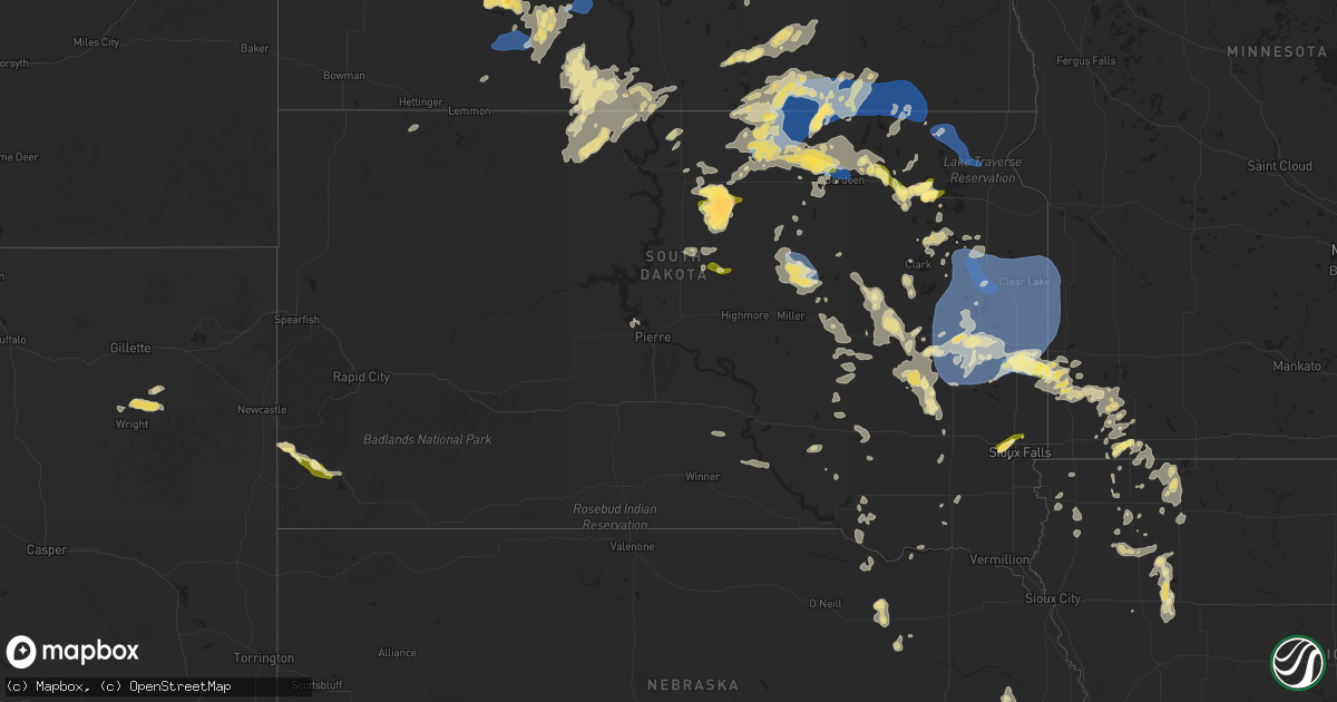 Hail map in South Dakota on August 5, 2025