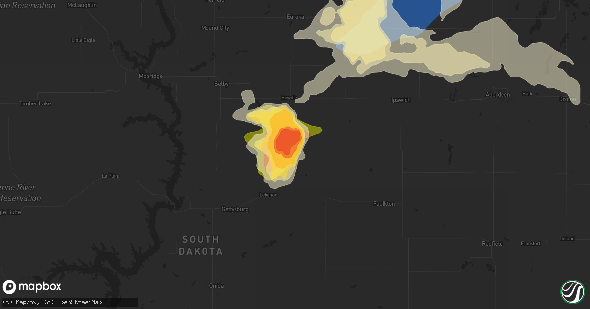 Hail map in Tolstoy, SD on August 5, 2025