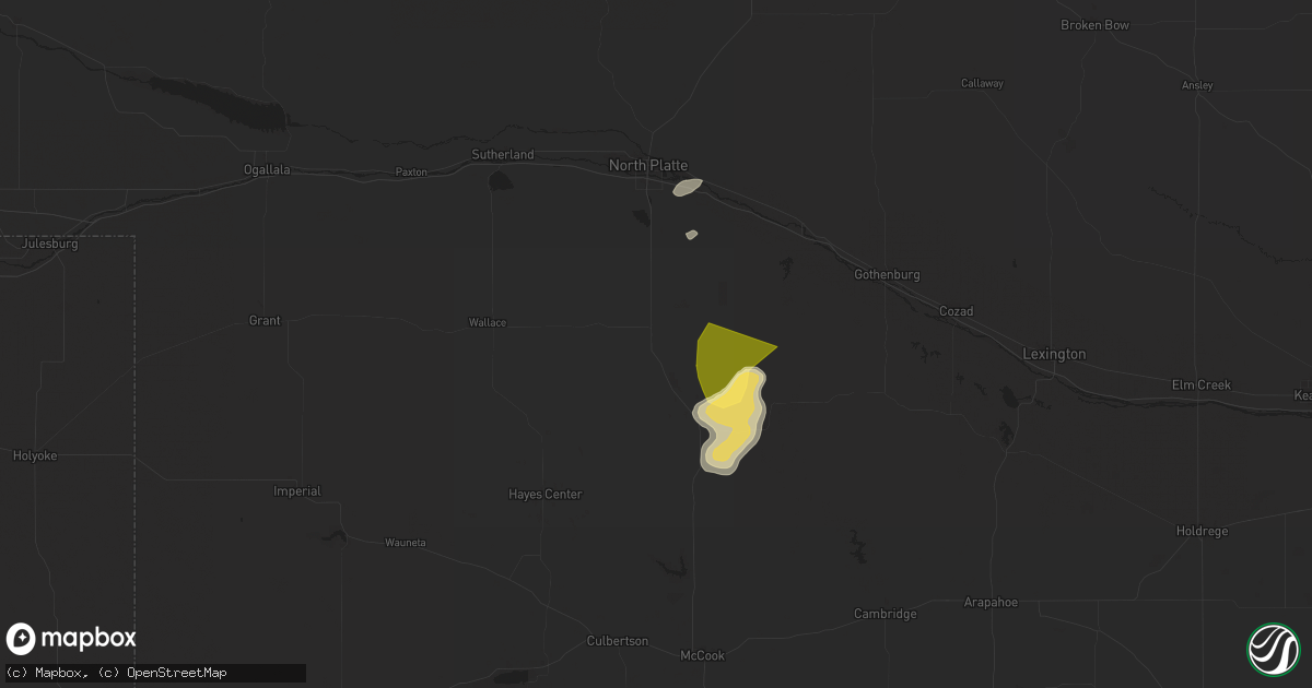 Hail map in Wellfleet, NE on August 5, 2025