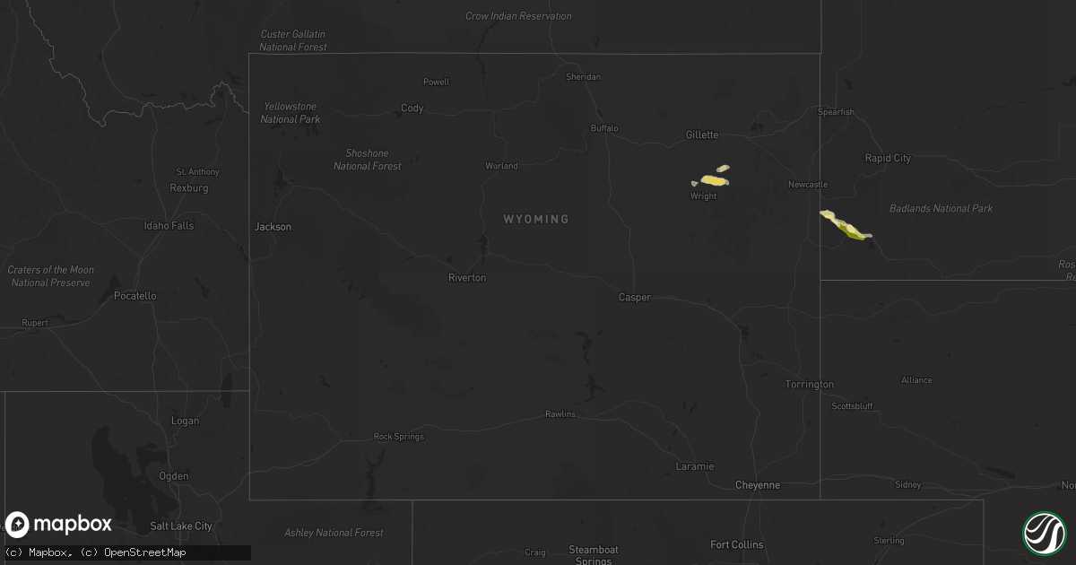 Hail map in Wyoming on August 5, 2025
