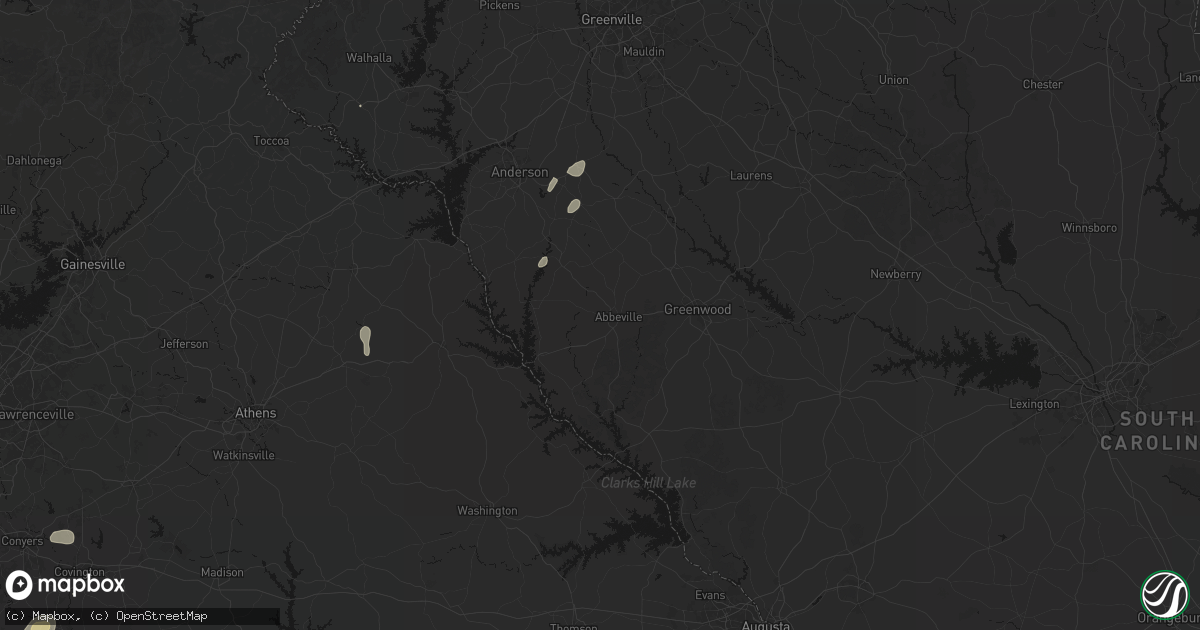 Hail map in Abbeville, SC on August 5, 2026